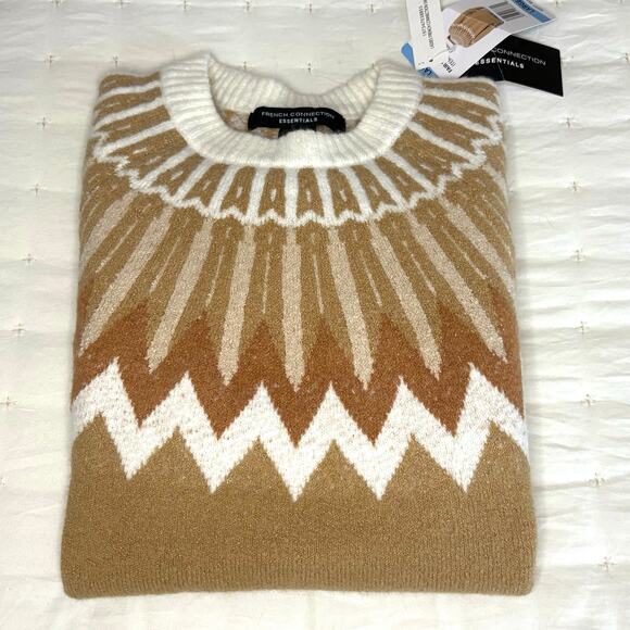 French Connection Long Sleeve Fair Isle Sweater Women's L | Tan | NWT flaw - Picture 11 of 11